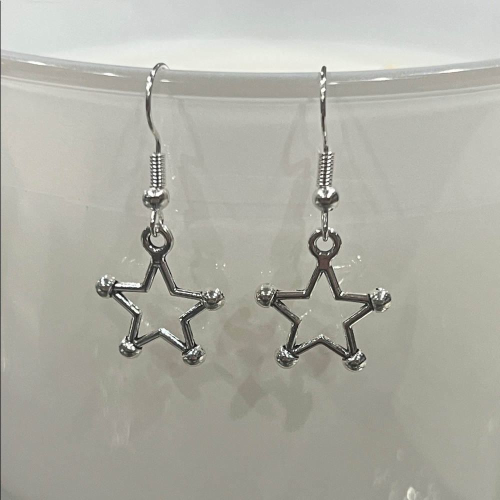 Silver Star Drop Earrings